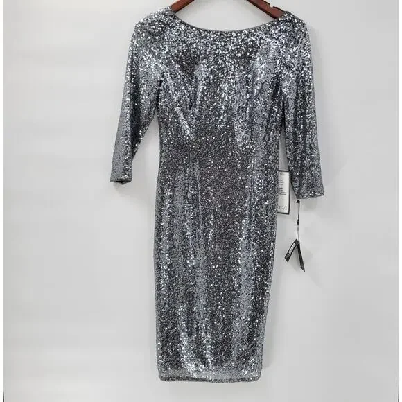 slim fit dress slacks Gunmetal Sequin Column Gown 18 / Gunmetal main image 0